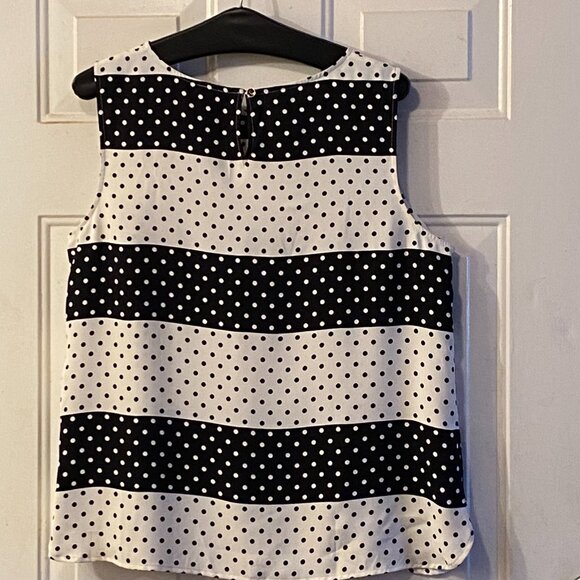 NWT Talbots Sz L Womens Blouse Sleeveless Black/White Polka Dot - Picture 7 of 10